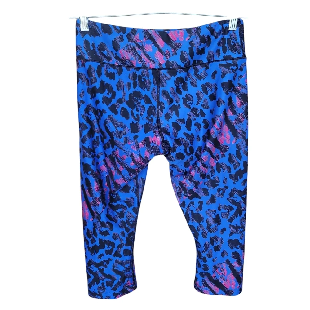 BCG | Women's Blue Black Pink Leopard Print Crop Leggings - Size M - Picture 2 of 9